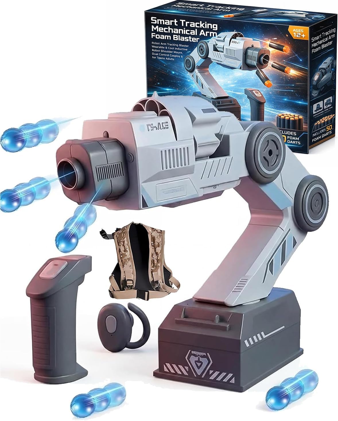 Smart Tracking Mechanical Arm Foam Blaster, Dual Contro Inductive Game for Teens Adults, Robot Arm Tracking Blaster Wearable & Cool Inductive Robot Shoulder Mount
