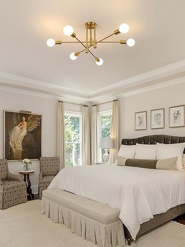 Miniatura 3 de Lámpara de techo Sputnik moderna dorada, lámpara de techo industrial de 28 pulgadas, 6 luces, para dormitorio, comedor, sala de estar, cocina