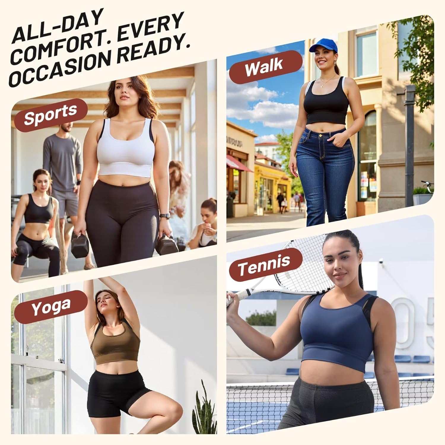 UBCUTE Crop Tank Tops for Full Bust Women,Wireless Push-Up Sports Bra, Full-Coverage Workout Top for Yoga, Gym & Running