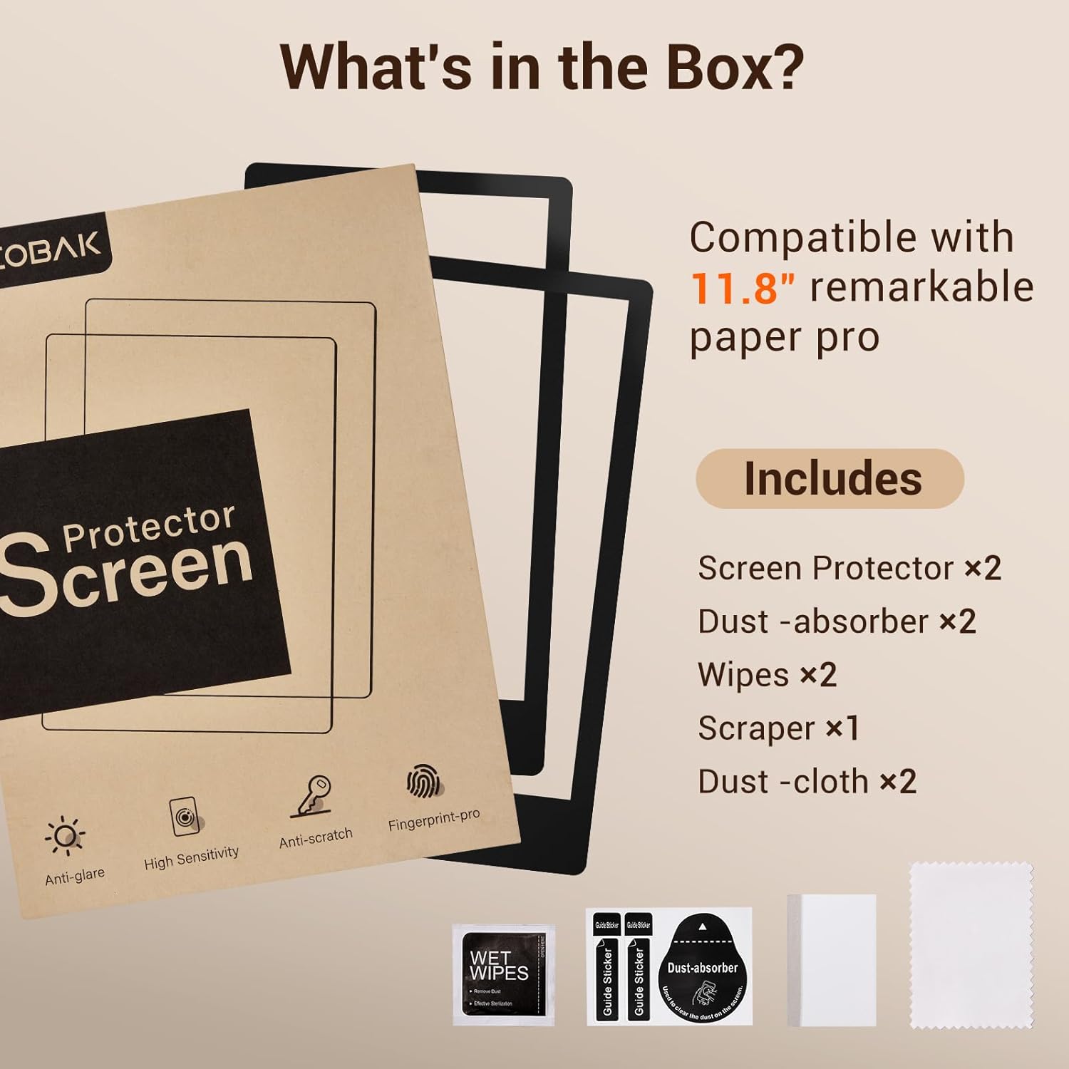 CoBak Paper Feel Writing Screen Protector for reMarkable Paper Pro 11.8" 2024 Released - Matte Suface Anti-Glare and 9 H Hardness Tempered Glass Anti-Scratch - 2 Pack Black