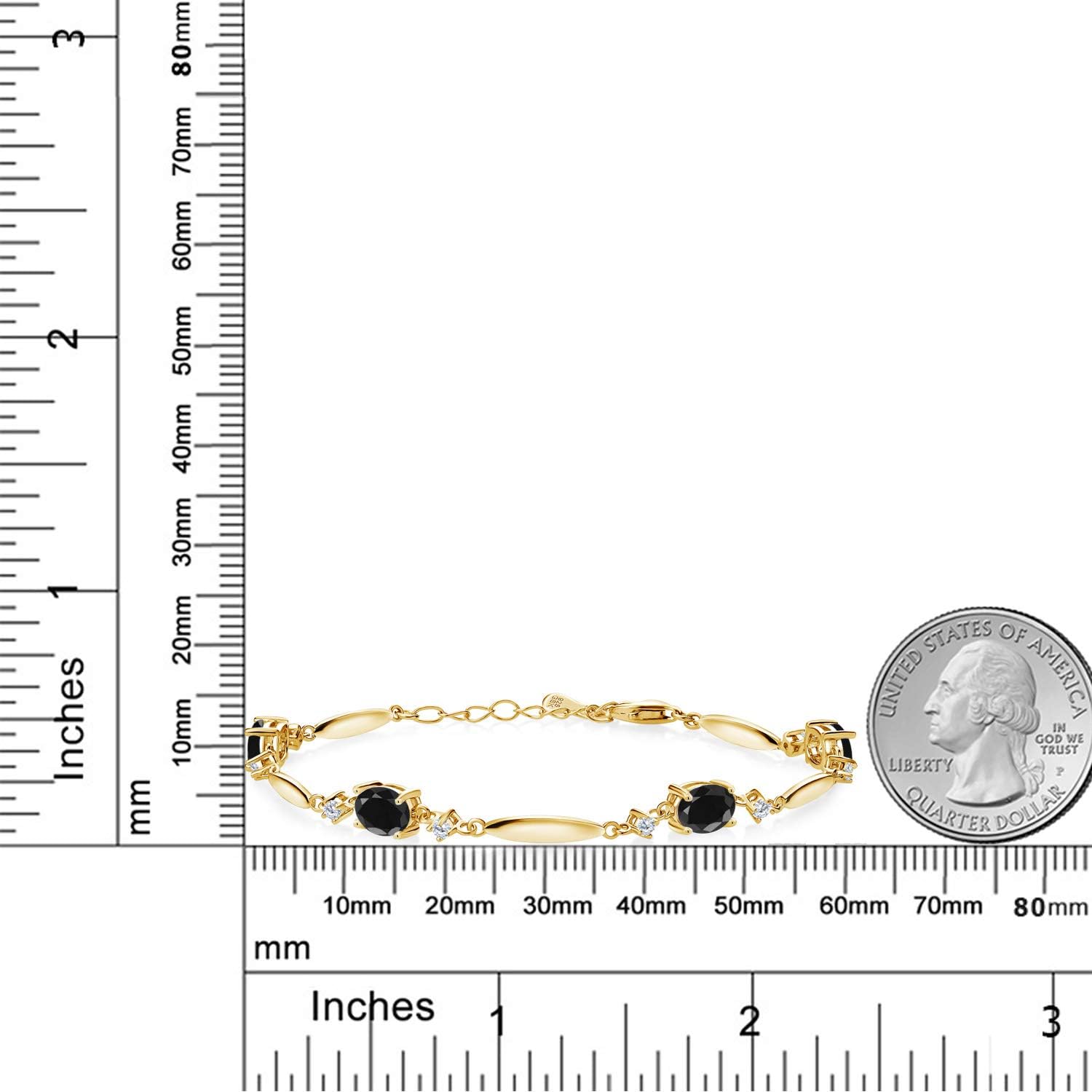 Gem Stone King 18K Yellow Gold Plated Silver Gemstone Birthstone and White Lab Grown Diamond Tennis Bracelet For Women | Oval 7X5MM and 2MM | 6 Inch + 1 Inch Extender | Fine Jewelry for Her Mom Wife