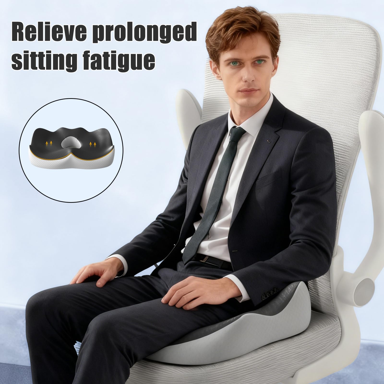 Cuscino Coccige,Cuscino Ergonomico Sedia Ufficio Cuscino Antidecubito Ergonomico con Design Cavo Auto Driver in Schiuma Memoria con Foro Centrale Memory Foam per Ufficio Casa Auto e Sedia a Rotell