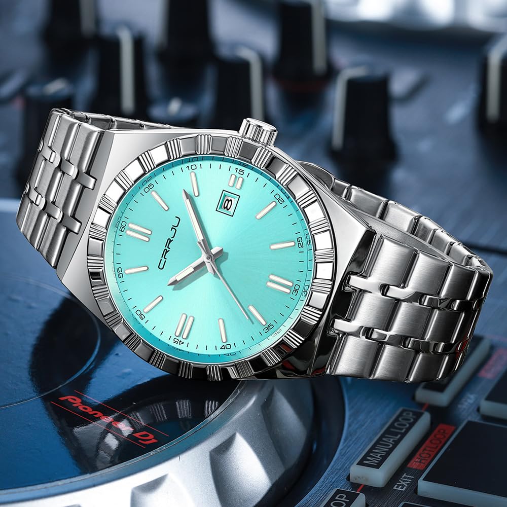 CRRJU Watches for Men,Fashion Luxury Luminous Analog Quartz Wristwatches,Business Man Calendar Watches Silver - 4