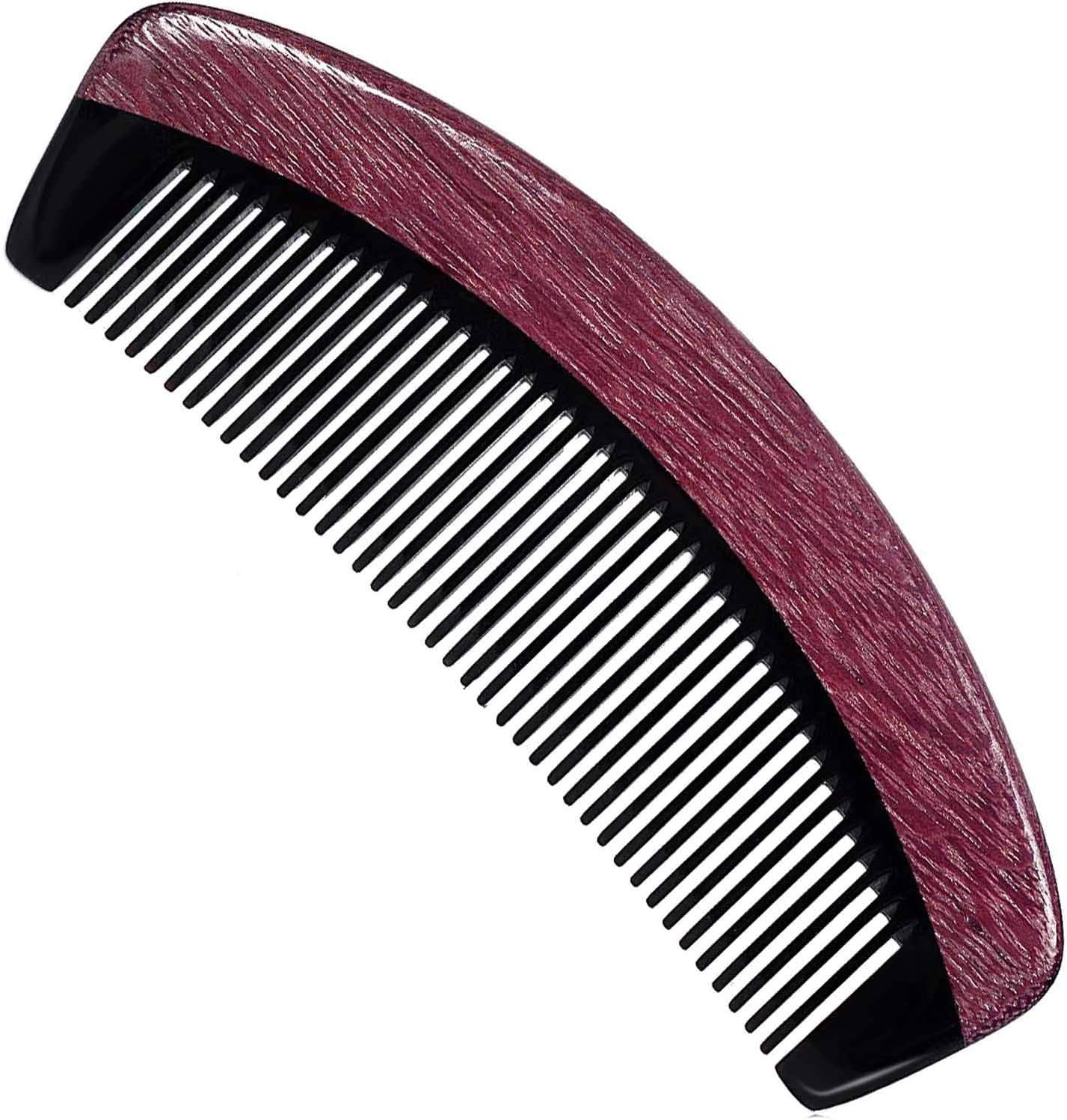 Handmade No Static Medium Tooth Detangling Hair Comb - Purpleheart Wood & Buffalo Horn Combs for Women Men and Kids