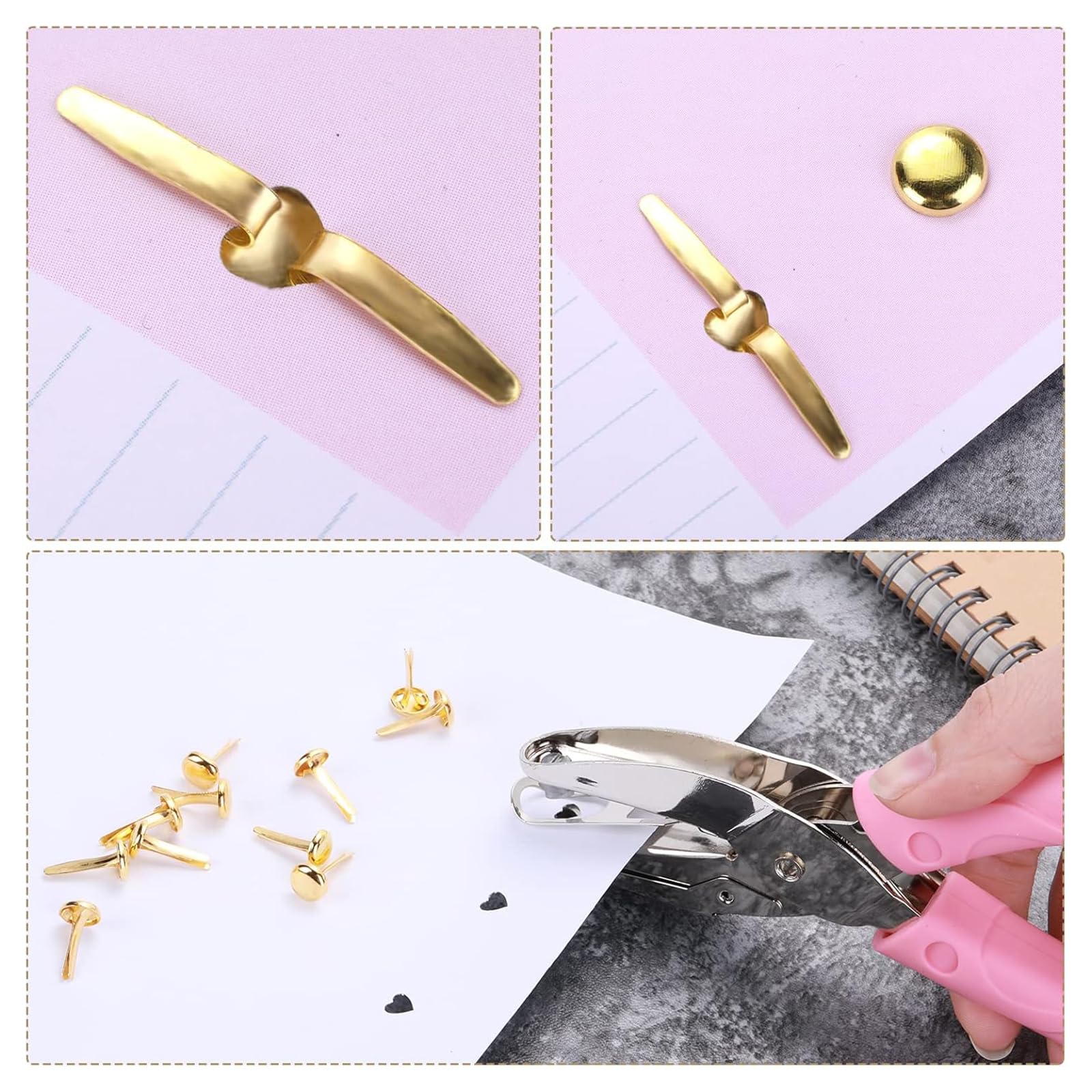 300 Pezzi Fermacampioni Dorati 8mm Clip Metalliche a Testa Tonda per Scrapbooking, Ufficio, Scuola