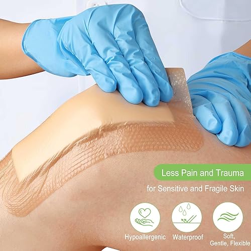 Miniatura 4 de NeuHeils Apósito de silicona súper absorbente para heridas, 4 x 8 pulgadas (paquete de 10), almohadillas absorbentes de 2 x 6 pulgadas Postcirugía,