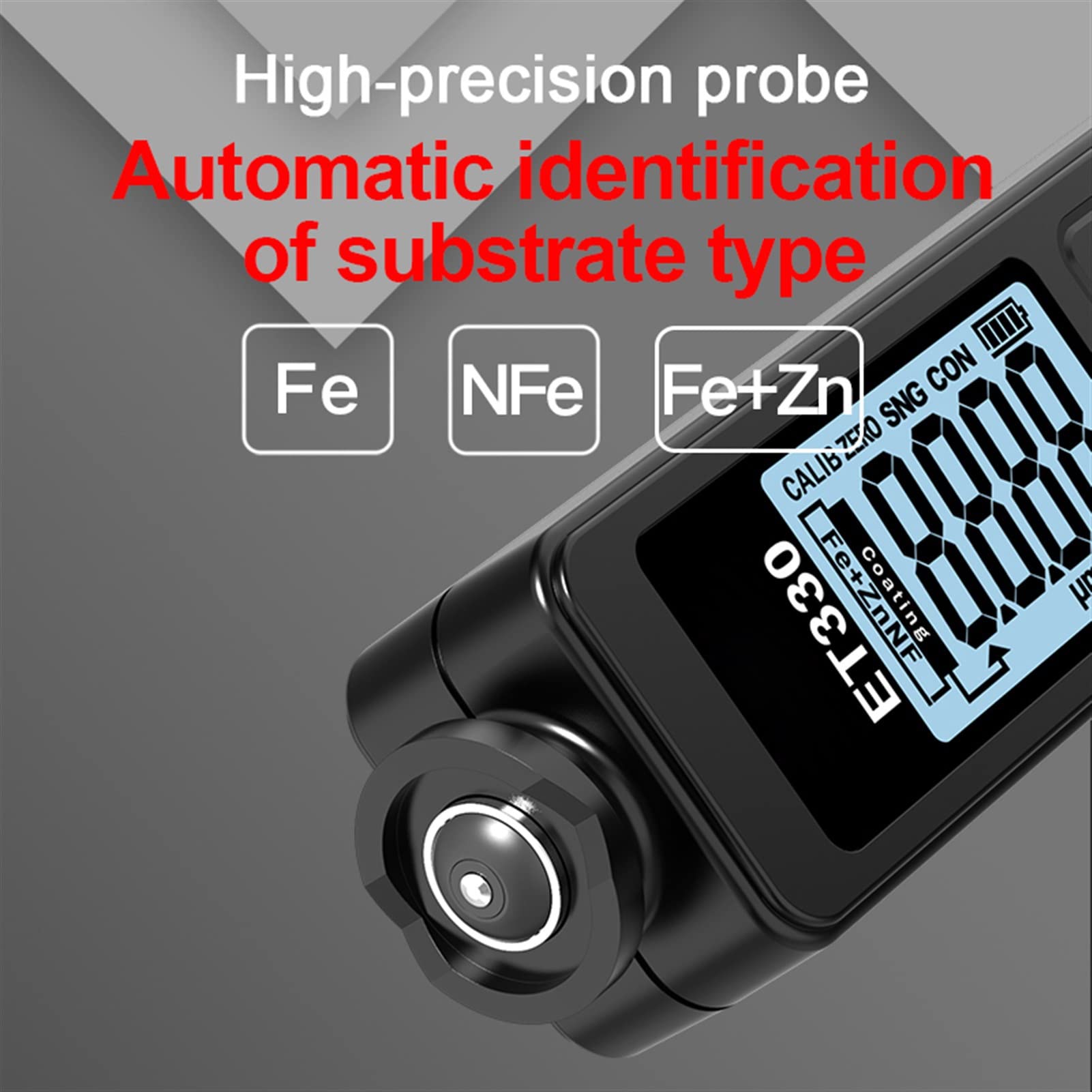 DOLUNTO Dickenmessgeräte Et330+ Zn-Autolackdicke Elektroplat-Metallbeschichtungsdicke for das Auto 0-1500um Fe- und NFE-Beschichtetestermesser (Color : Black-Green)