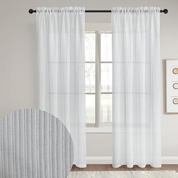 GYROHOME White Stripe Sheer Voile Window Curtain, Sunlight Filtering Protect Privacy for Living Room Bedroom Patio Door, 1panel Rod Pocket 39x78inch