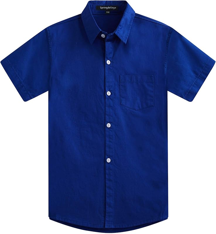 Spring&Gege Boys Cotton Dress Shirt Button Down Kids Short Sleeve Uniform Solid (2-14 Years)