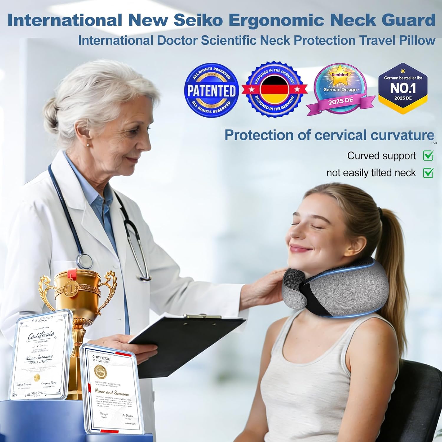 Memory Foam Travel Neck Pillow – Ergonomic Airplane Pillow with 360° Head Support | Includes Eye Mask & Ear Plugs | Ultra Portable Neck Pillow Airplane for Flights & Cars(Black)