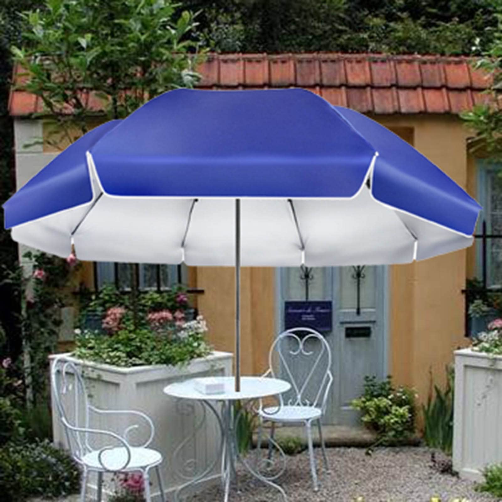 NWB Runder Gartenschirm Strandschirm Sonnenschirm, Stahl, Höhenverstellbar, Wasser- Und Sonnenfest, Terrassenschirm für Strand Schwimmbad Garten, Blau (Size : 2.4m/7.8ft)
