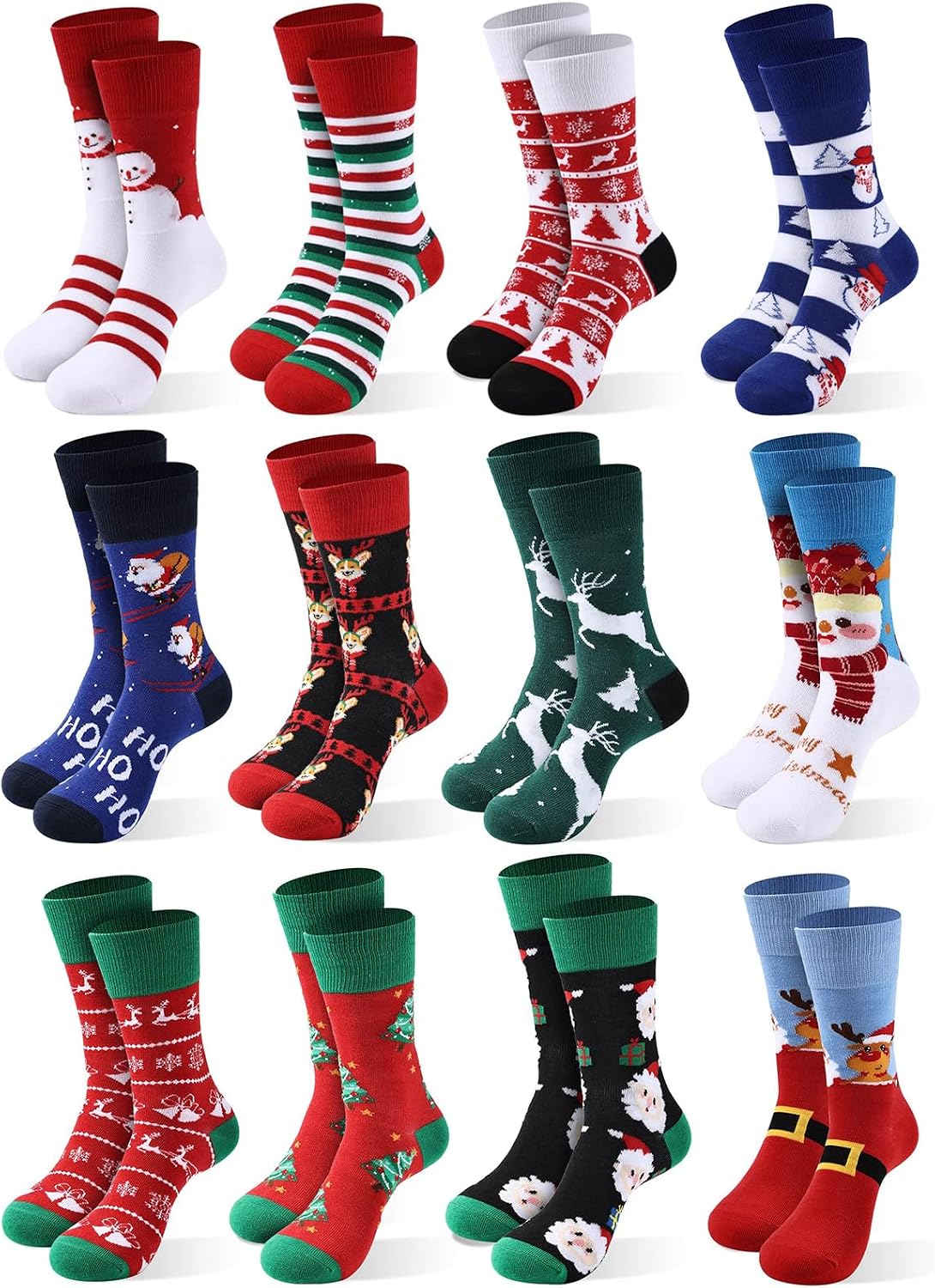 6 Pairs Christmas Socks for Women,Xmas Crew Socks Holiday Gift Novelty Socks US Size 6-13