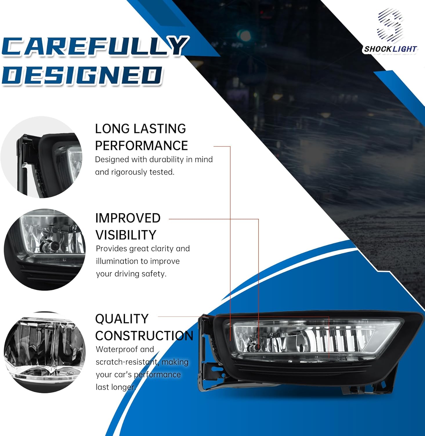 Shocklight Fog Light Compatible with 2013-2015 Accord 4 DR