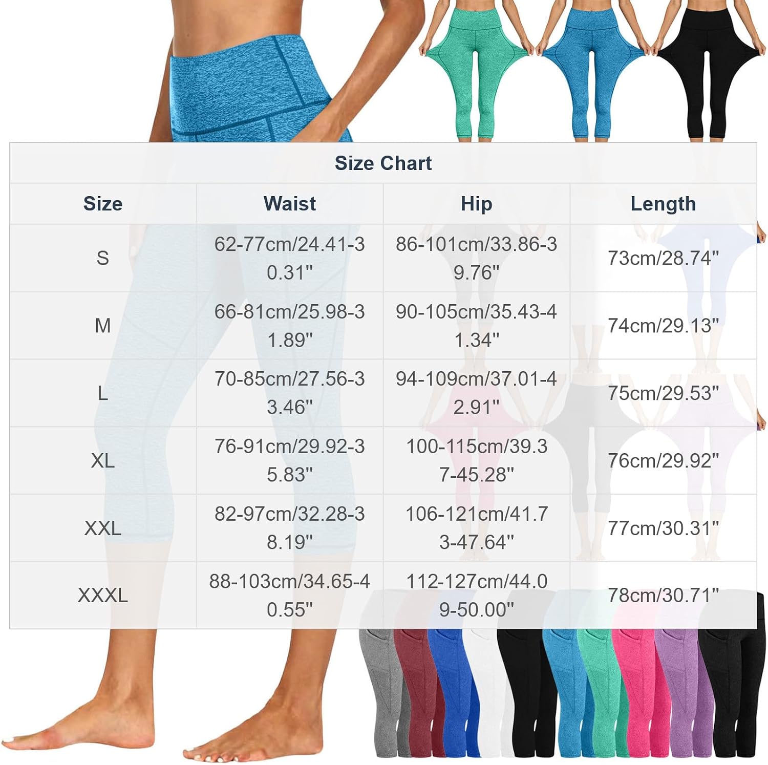 Capri Leggings for Women Summer Stretch Capris Slim Fit High Waisted Pant Soft Workout Yoga Pants with Pockets