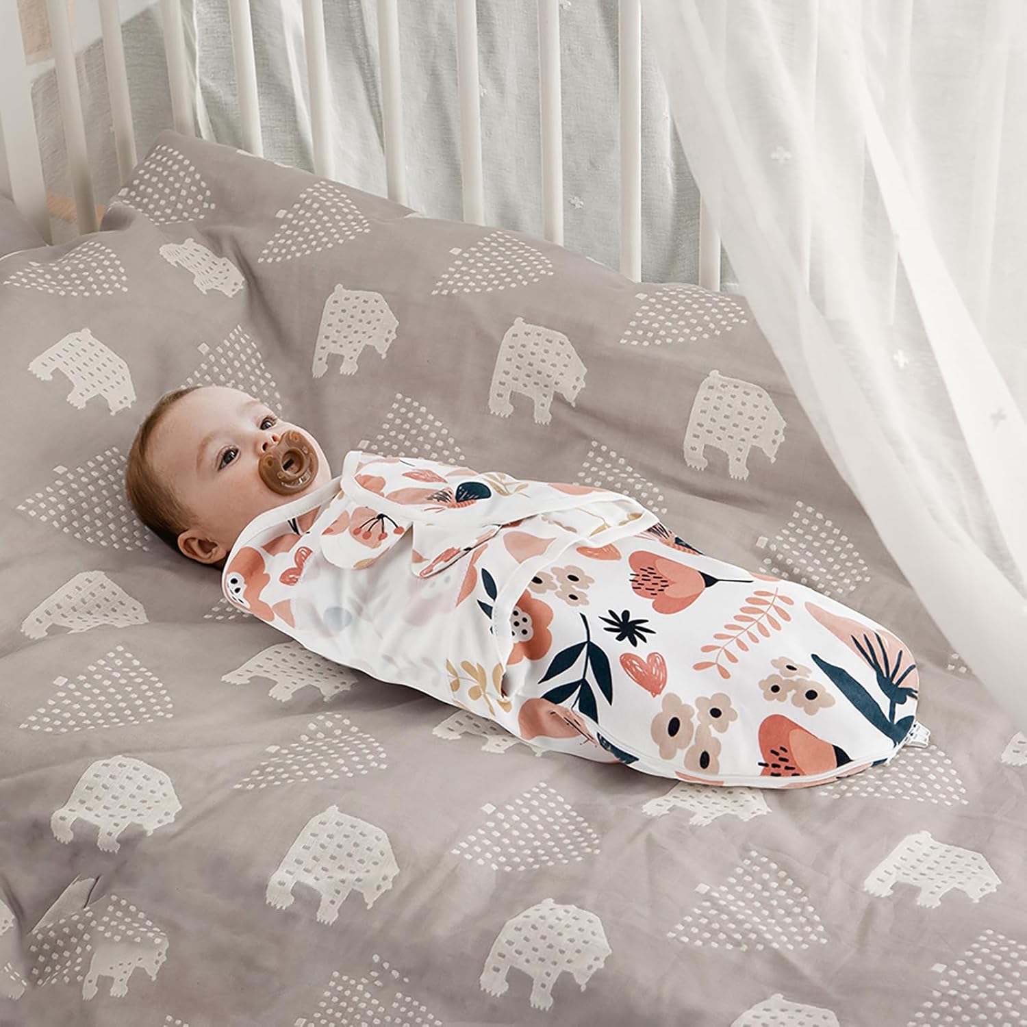 HOUSBAY 100% Cotton Baby Swaddle Sleep Sacks for Newborn Swaddling Blankets Adjustable 2-Way Zipper 1 Pack (Red Flower, Small/Medium | 0-3 Months) - Image 2