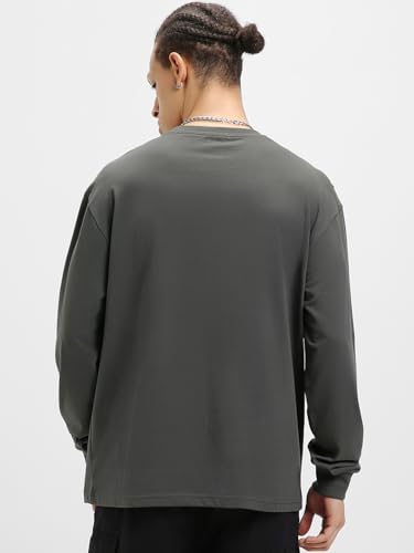 Image of Bewakoof Men's Solid Oversized Fit Full Sleeve Round Neck Cotton T-Shirt