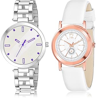 TIMENTER Technology Simple Casual Chain and Simple Casual Analog White Color Dial Girls Watch - GM239-GW8 (Pack of 2)