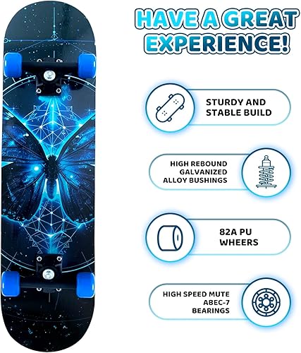 Miniatura 2 de Nattork Patineta completa de 31 pulgadas, patinetas estándar para principiantes, madera de 9 capas de arce canadiense para niños, niñas, jóvenes,