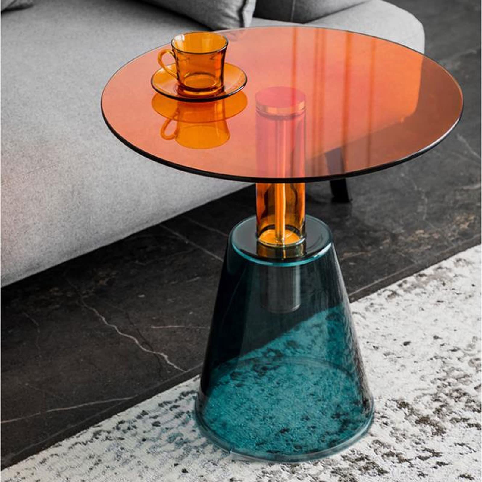 Beistelltisch Farbiger runder Beistelltisch, kreisförmiger Akzent-Beistelltisch for Wohnzimmer und Schlafzimmer, einzigartiges und elegantes Dekor, Sofatisch aus Glas for Cocktails und Getränke Sofa-B