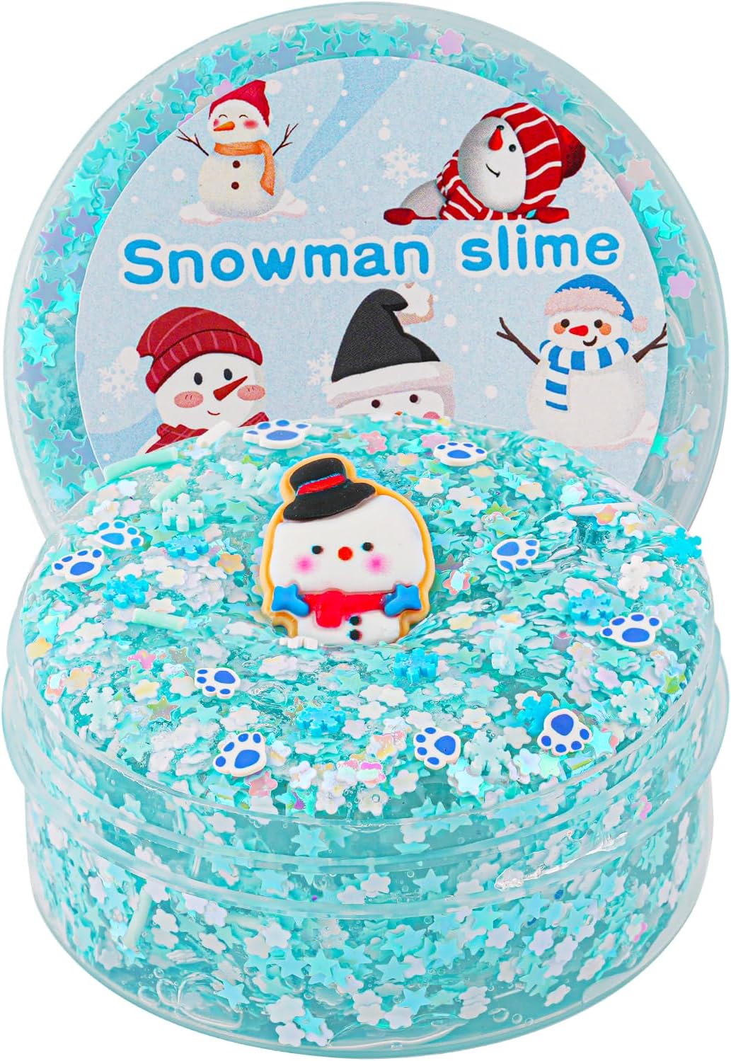 Snowman Glitter Blue & White Sequins Slime - Good Stretchy Crunchy Sensory Toy, Party Favors for Kids, Girls & Boys Gifts for Birthday Easter Hallowmas Christmas