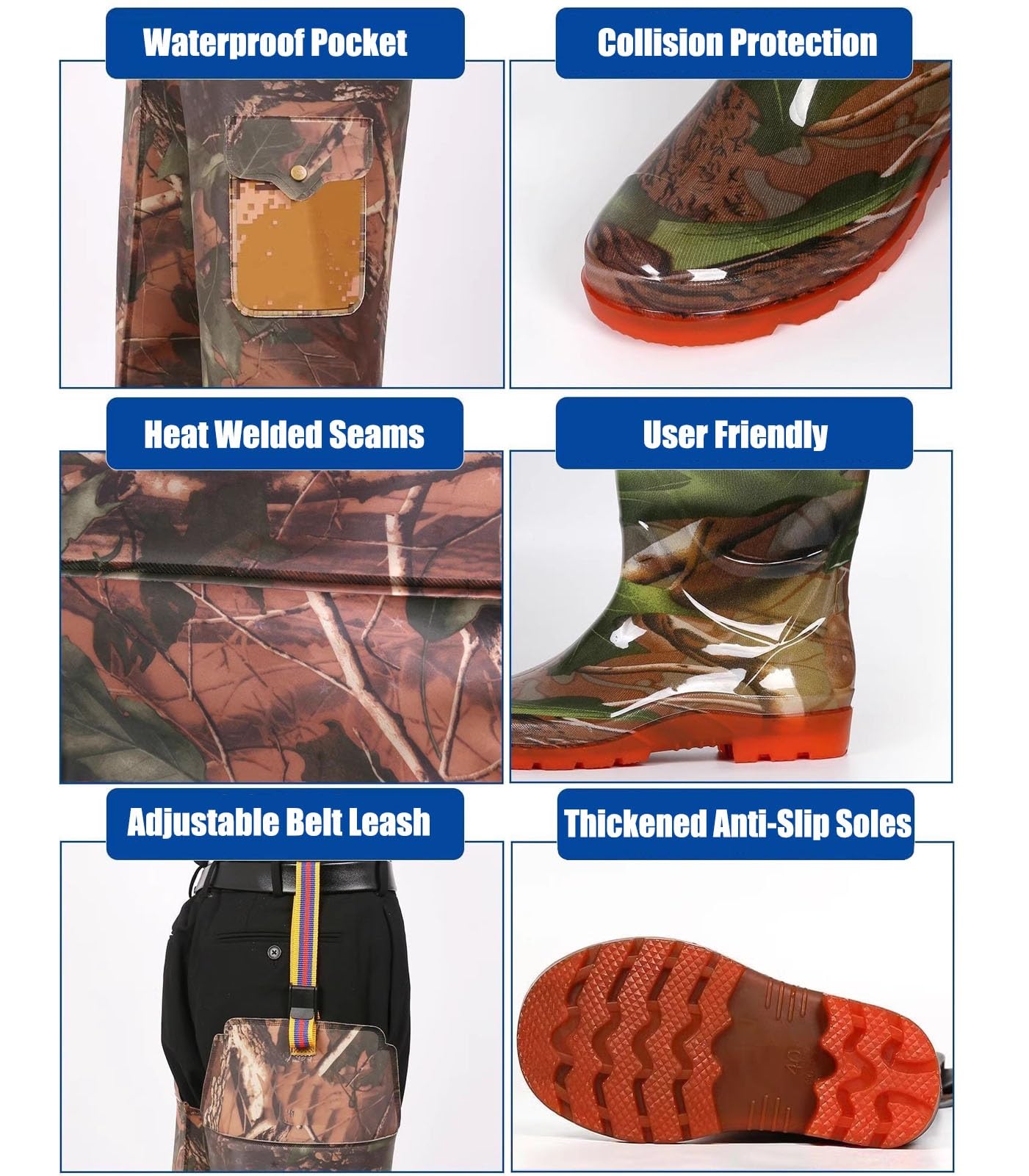 Waders Pesca Stivali da Pesca Impermeabili in PVC, Stivali da Pesca A Mosca da Uomo E da Donna, Stivali da Caccia, Stivali da Pesca Impermeabili da Esterno con Tasca, 32,7 Pollici