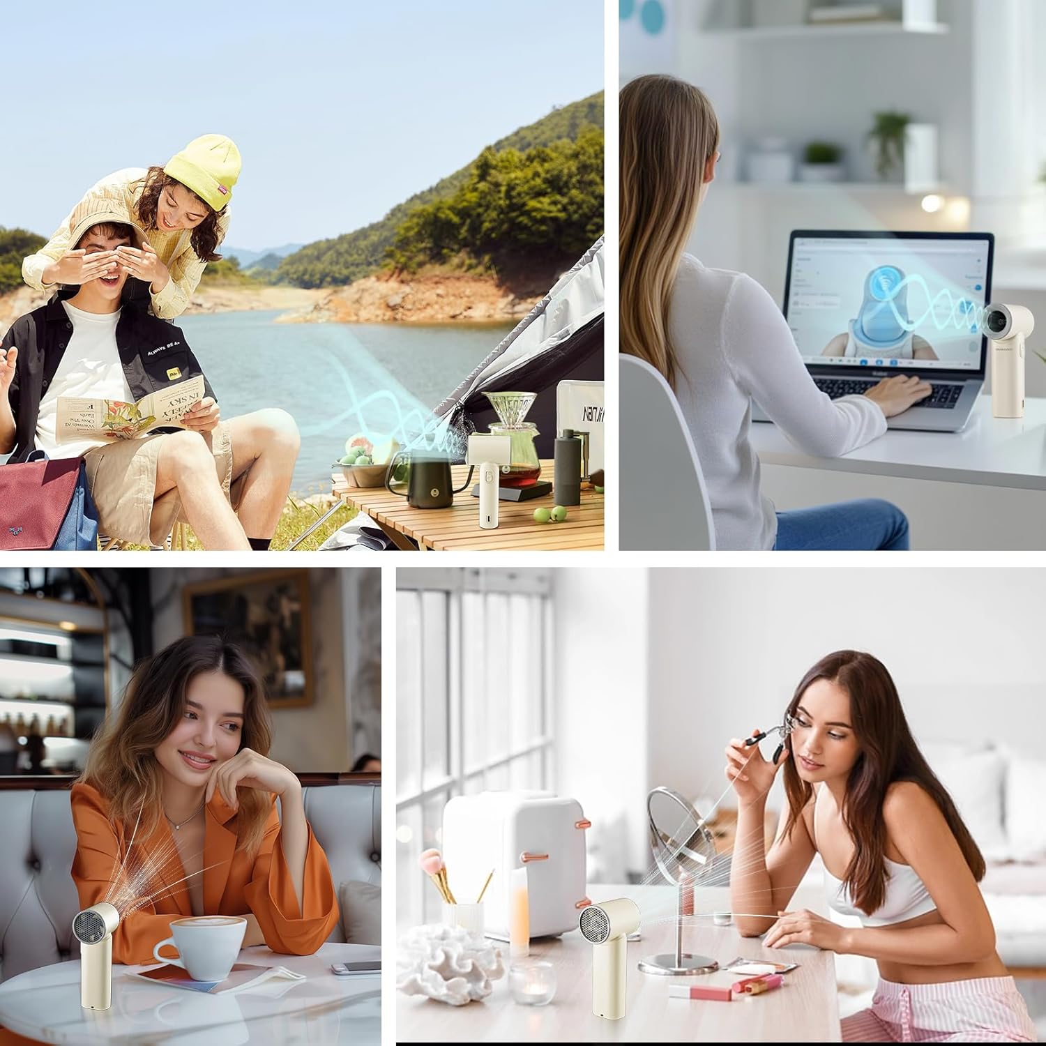 Mini portable fan with USB Rechargeable Battery,Portable Personal Cooling Fan with LED Digital Display Lightweight and Handheld Mini Fan 5 Speed Adjustable for Travel, Office, Outdoor and Home (Beige)