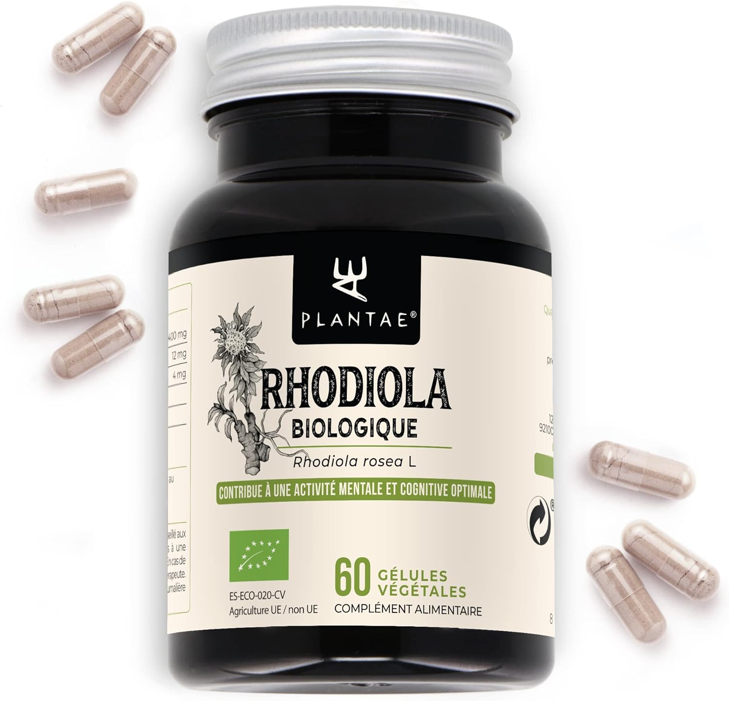 RHODIOLA ROSEA ORGANIC * Plantae * 60 Vegetable Capsules * Anti-Fatigue + Concentration + Performance * High concentration of active ingredients