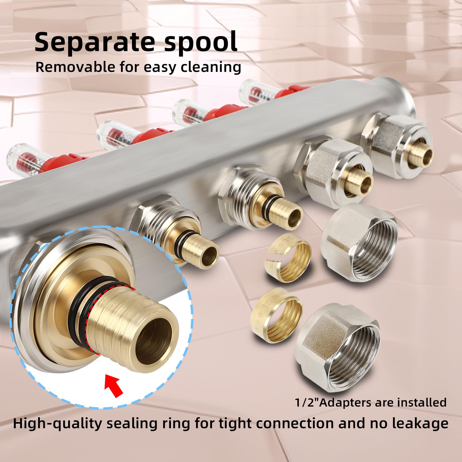 10-Piece 1/2 Inch PEX Radiant Manifold Connector Set - Brass Plumbing Fittings For AB/WiseWater 2-12 Loop Manifolds