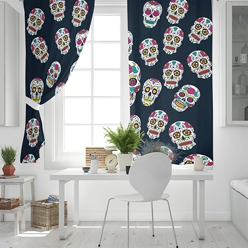 Miniatura 4 de FortuneHouse Blackout Curtains Thermal Insulated Skull and Flower Pattern Solid Pattern Metal Grommet Elegant Room Drapes Window Curtain for Bedroom