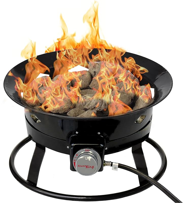 Flame King Brasero de propano sin humo, brasero portátil de 19 pulgadas, 58 K BTU con encendedor automático, cubierta y correas de transporte para RV, camping y vida al aire libre