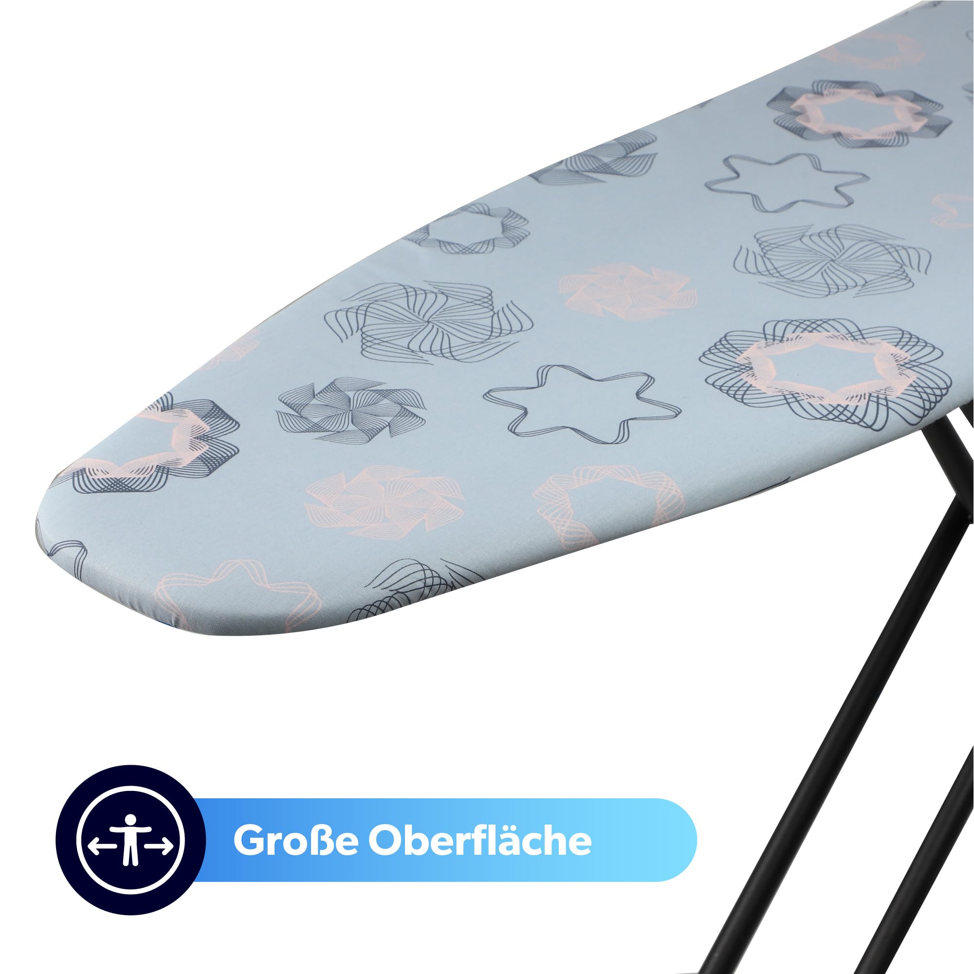 KADAX großes Bügelbrett 120x38cm - Stabiler Bügeltisch für Dampfbügelstation, klappbar, höhenverstellbar, mit hitzebeständiger Bügeleisenablage