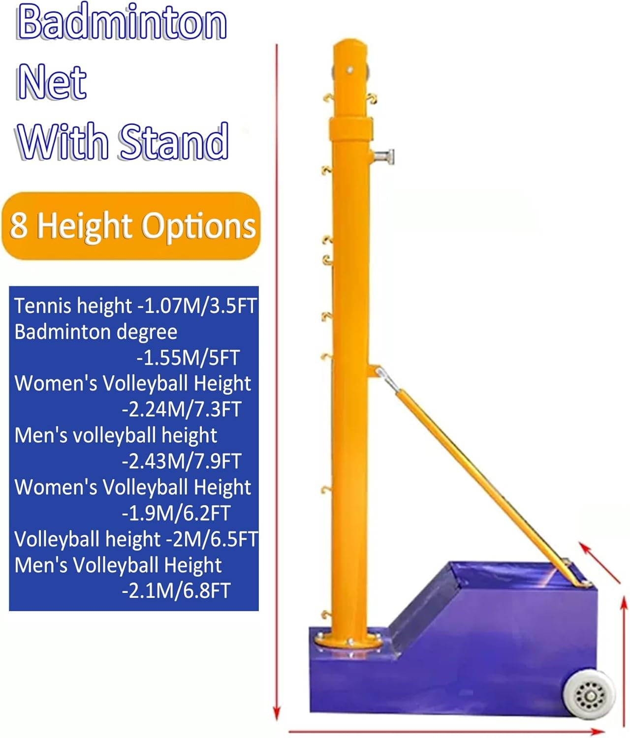 Volleyball net Volleyball/Badminton Net 8 Height Adjustments Backyard Heavy Duty Badminton Set PU Silent Tire,One Color-Style2