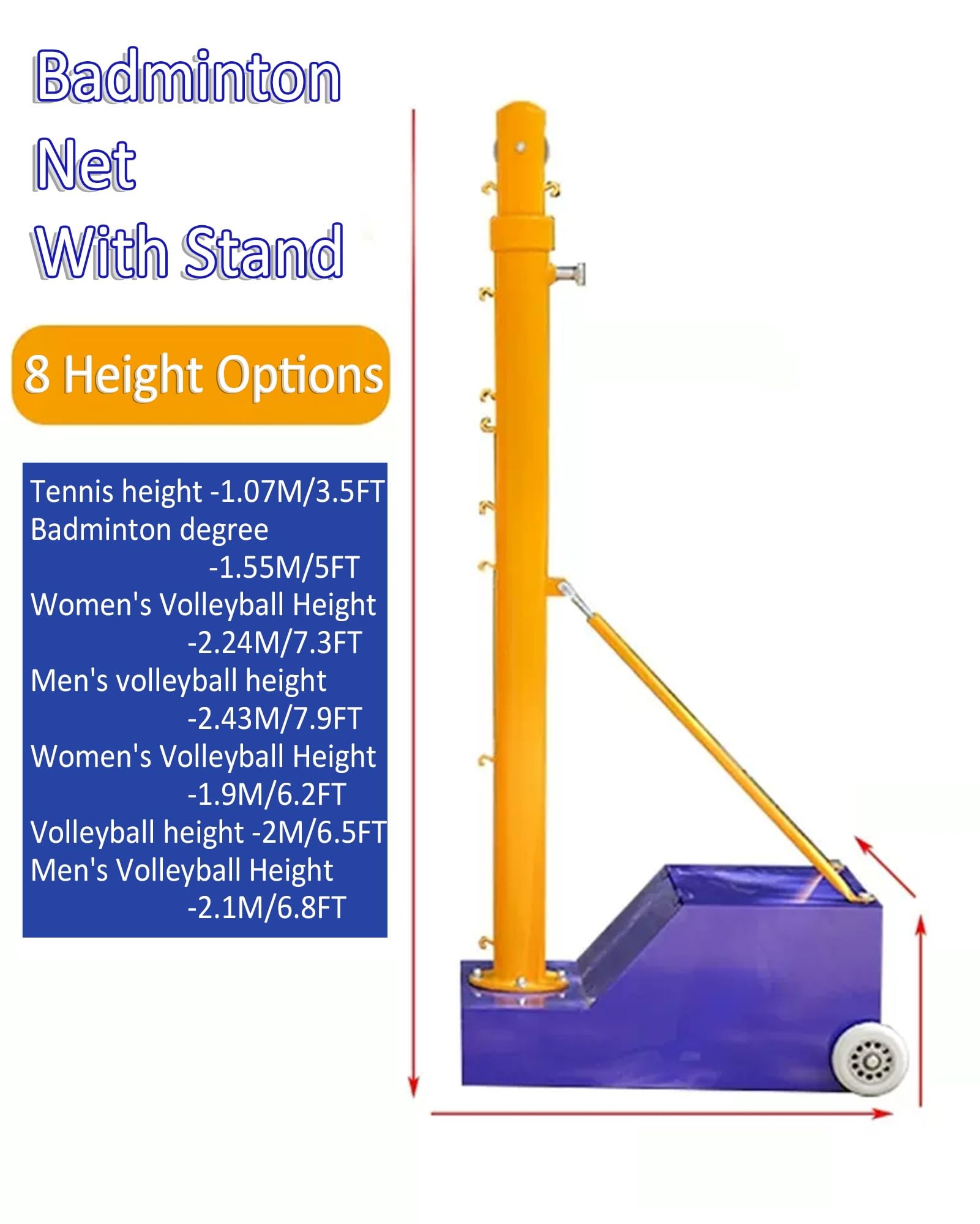 Red de Voleibol/bádminton con 8 Niveles de Altura, Resistente, para Patio, con neumáticos silenciosos de Poliuretano (Monocolor, Estilo 2)