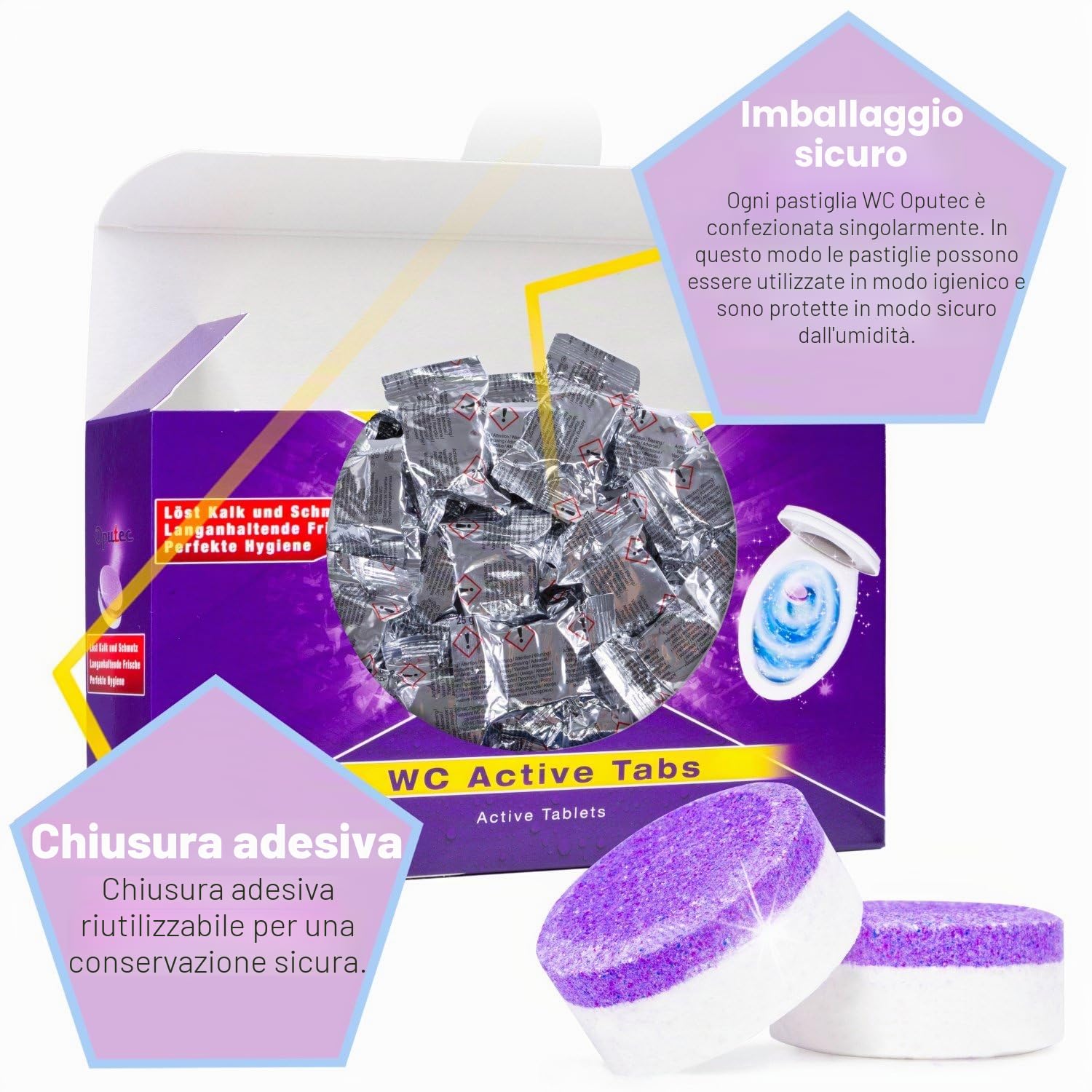30 x pastiglie per WC, Oputec WC Active Tabs: Per la pulizia di WC, toilette e orinatoi.