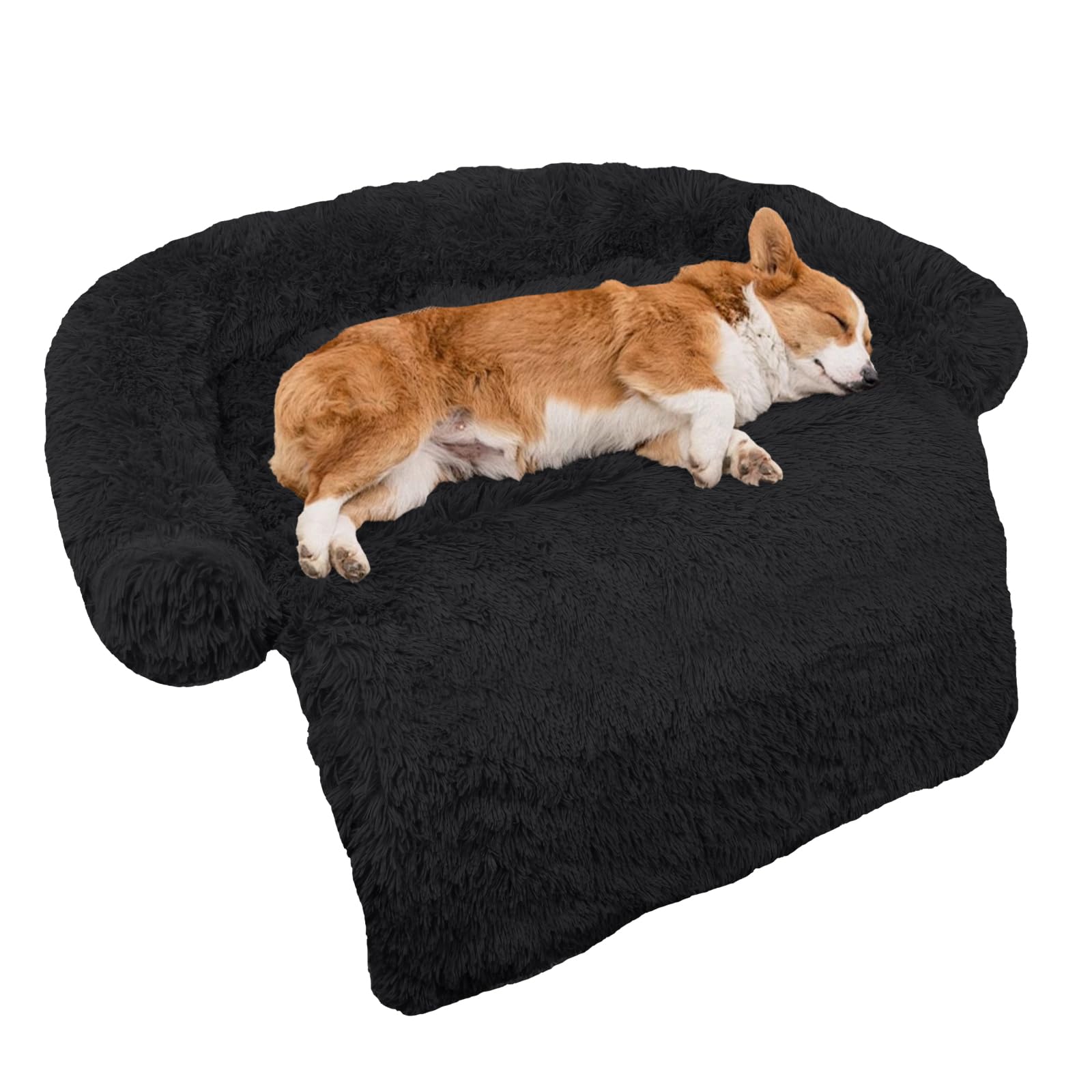 GGIB Calming Dog Bed Fluffy Plush Dog Mat for Furniture Protector with Removable Washable Cover for Large Medium Small Dogs and Cats (Medium, Black)