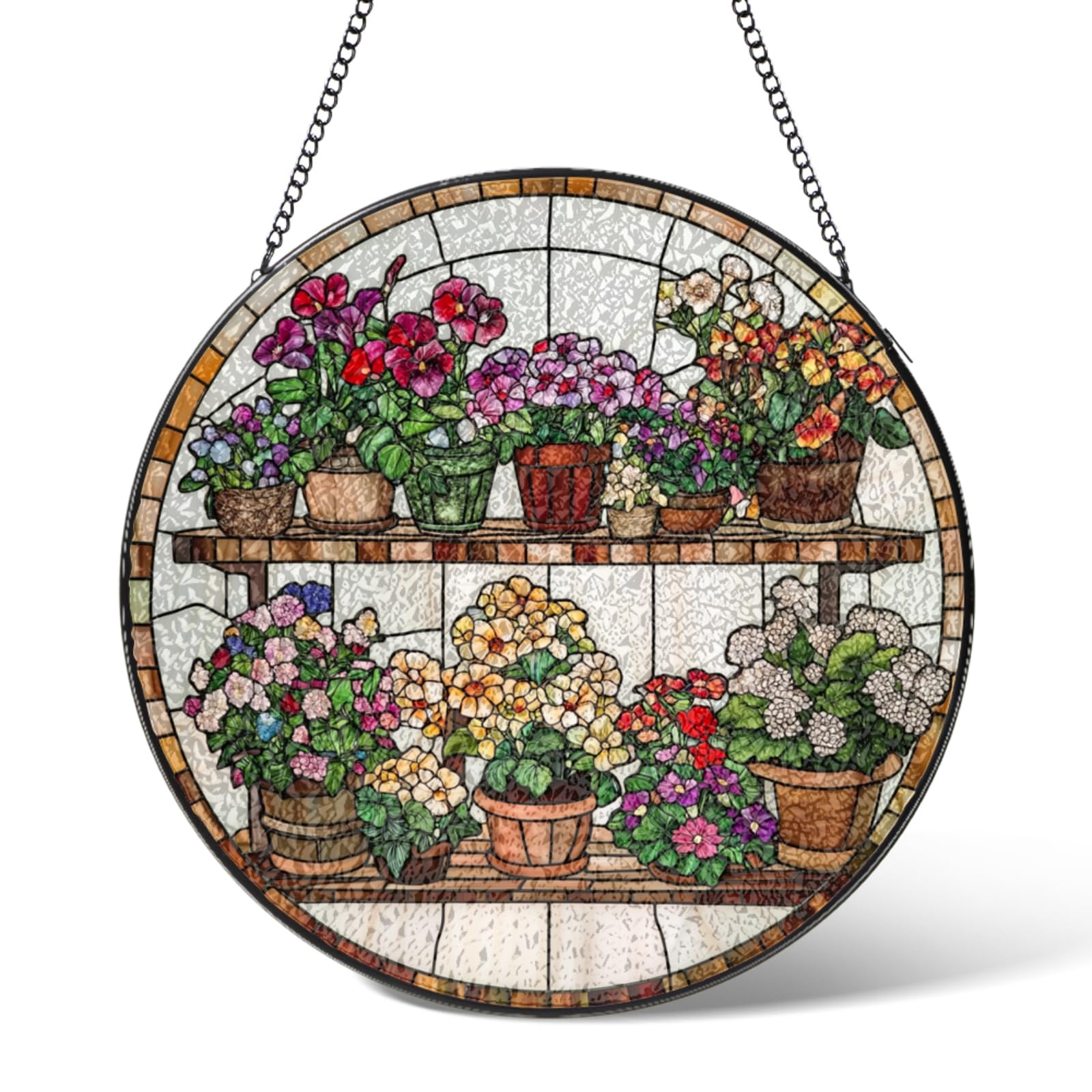 Flowers Shop Suncatchers Stained Glass Window Hanging Wall Art,Greenhouse Suncatcher Home Decorations for Bedroom Kitchen Patio,Floral Sun Catchers Garden Decor for Christmas Birthday Gifts 9.8 IN