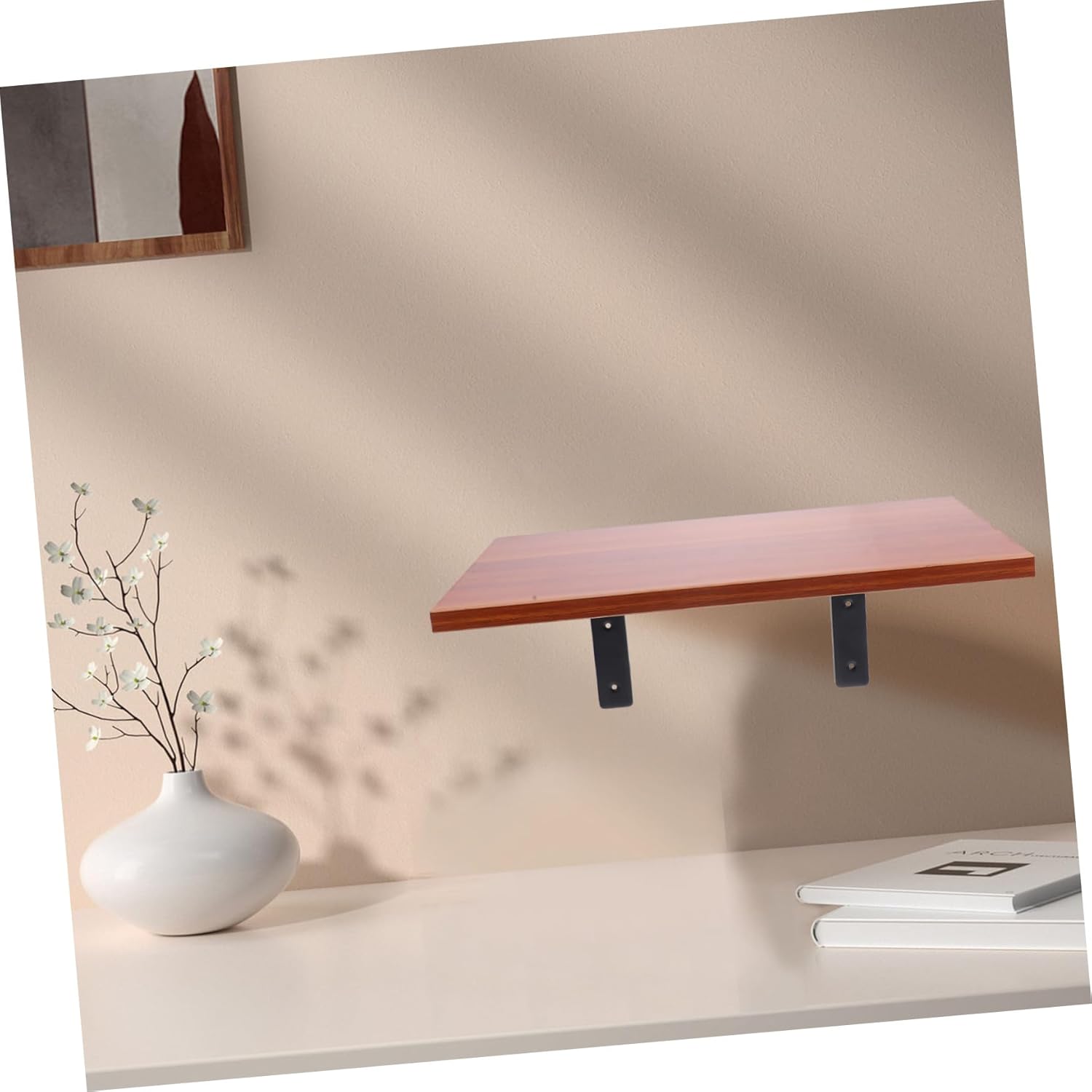 GLEAVI Wooden Floating Shelves Wall Mounted Bracket Decorative Shelf Brackets Heavy Duty for Living Room Bedroom Kitchen Rustic Wood Design