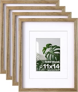 Egofine 11x14 Picture Frames with Plexiglass, Display Pictures 5x7/8x10 with Mat or 11x14 Without Mat Set of 4 for Tabletop and Wall Mounting, Carbonized Brown