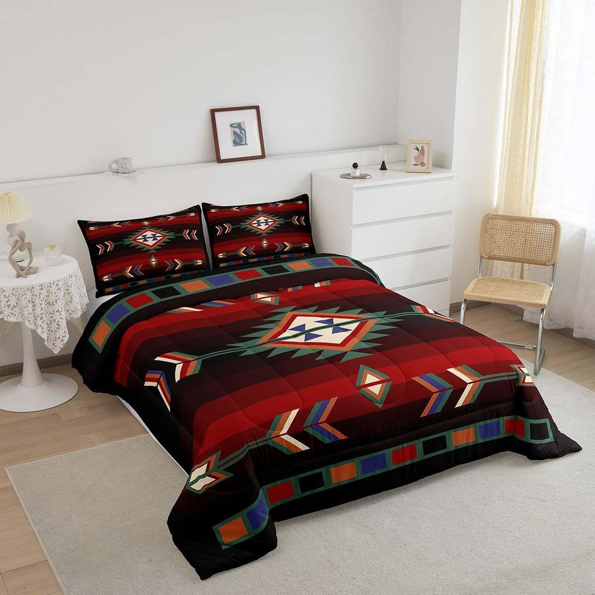 Erosebridal Farmhouse Geometric Comforter Set Full Southwestern Tribal Bedding Set Vintage Western Aztec Bedding Comforter Sets for Kids Adults Rustic Farmhouse Cabin Lodge Quilt Duvet Home Decor