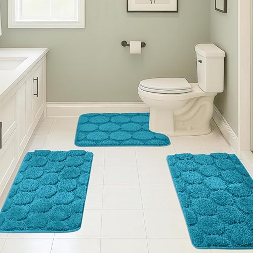 Miniatura 31 de Juego de 3 alfombras de baño suaves y absorbentes, peludas, suaves, antideslizantes, para ducha, bañera, lavable a máquina