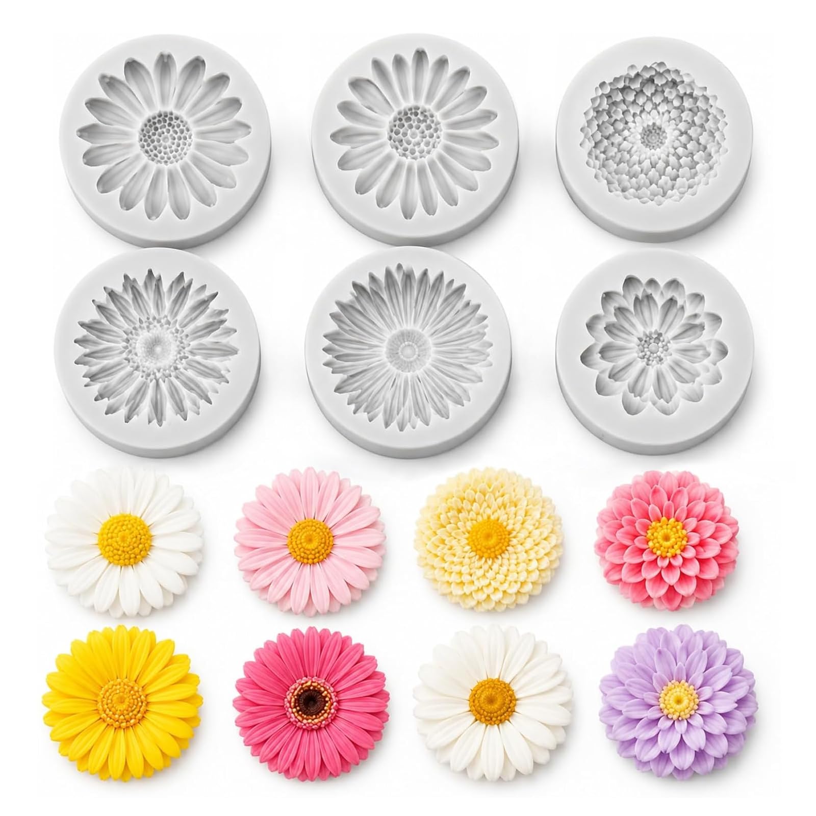 MYHOGOOD 6Pcs Silicone Flower Moulds, Flower Silicone Mould for Creating Chocolate Decorations Cake Toppers Sweet Treats (White)