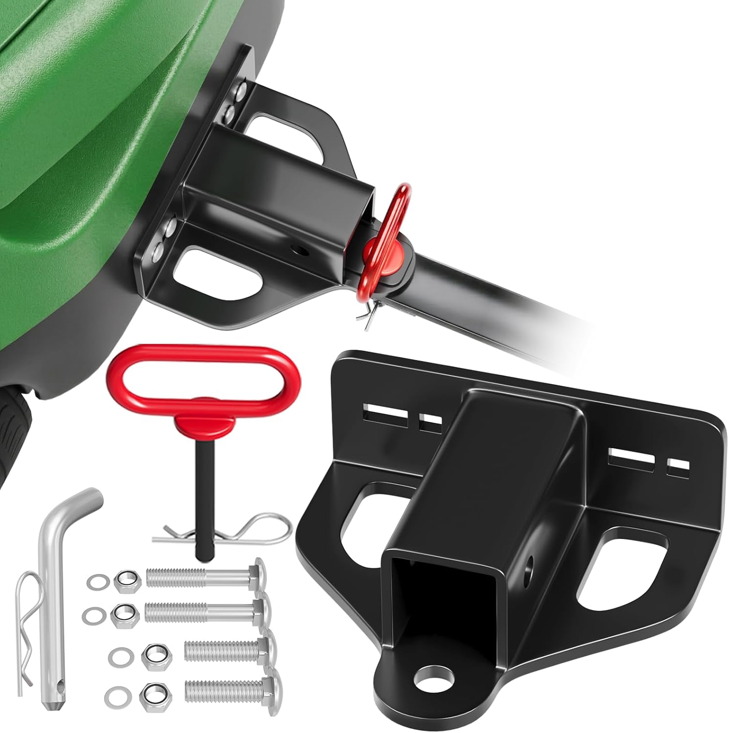 Zero Turn Lawn Mower Hitch with 2" Receiver, 6mm Thicker Heavy Duty Steel Bolt On Trailer Hitch with Chain Slot & Hitch Pin & Clip, Universal Fit for Tractor, ATV, Trailer