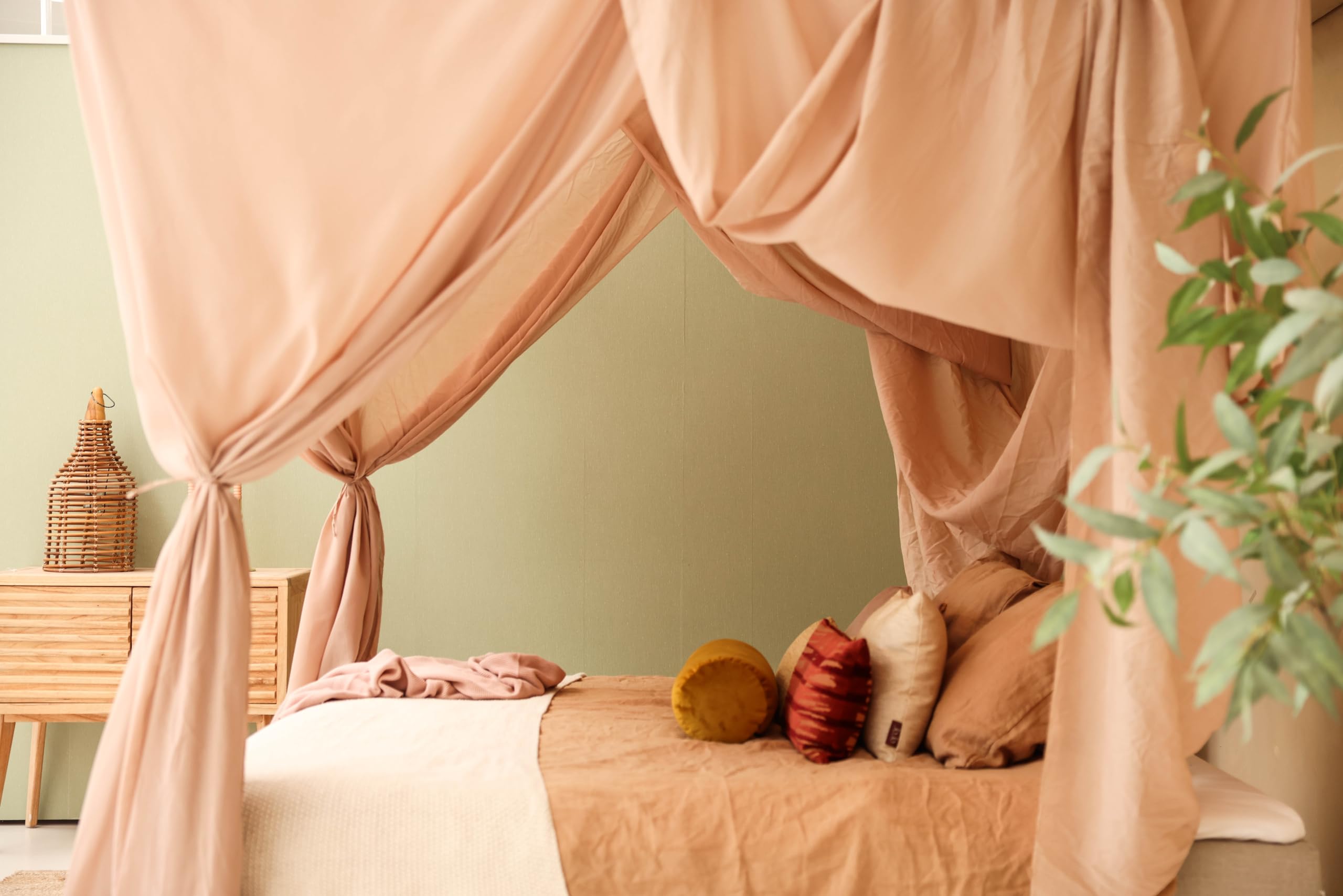 Nougat Betthimmel für Doppelbett | Rechteckiges Moskitonetz Größen | Baldachin Bett für Teenagern & Erwachsenen | Himmelbett für Schlafzimmer