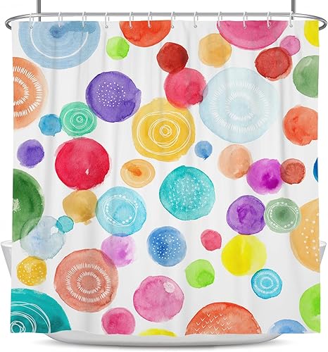 Miniatura 5 de Coxila Cortina de ducha colorida para niños y niñas, diseño de lunares, diseño geométrico brillante, acuarela, abstracto, 72 x 72 pulgadas, tela de