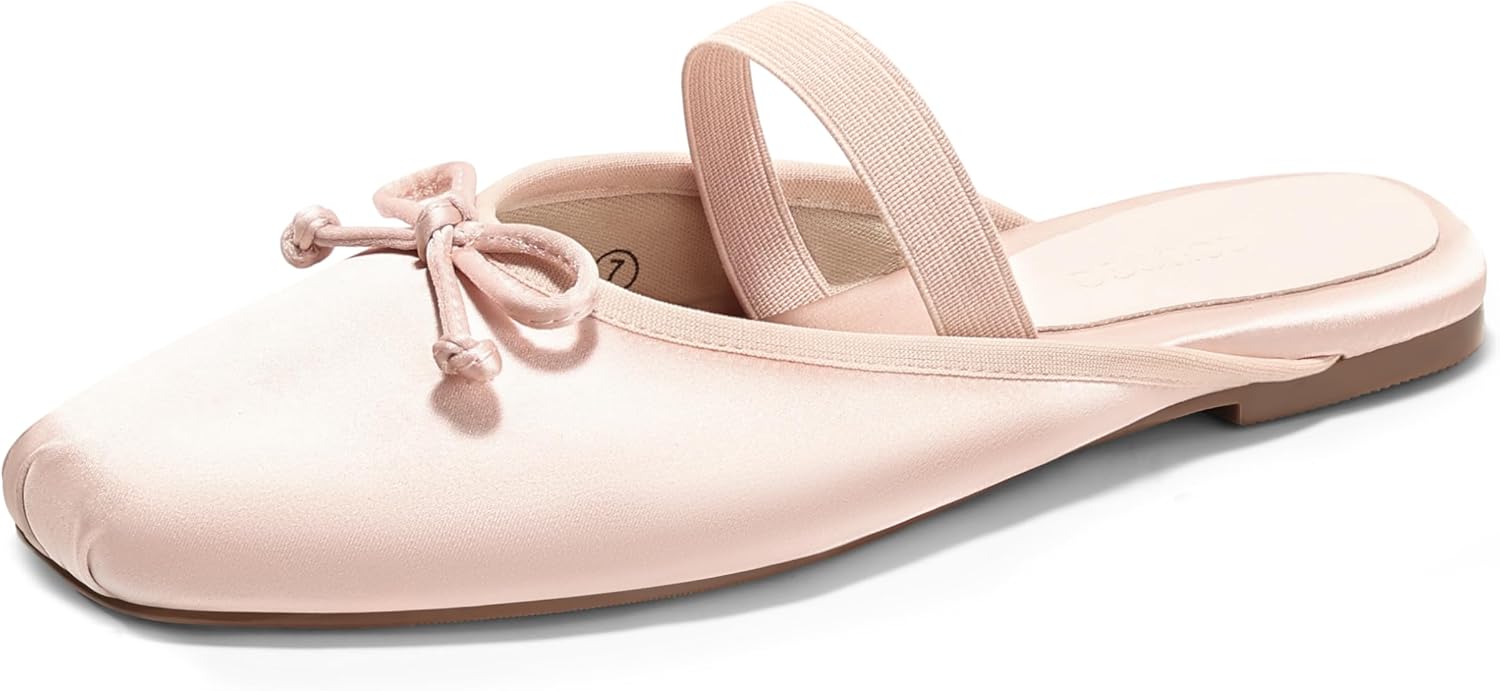 Coutgo Womens Ballet Flats Mules Bow Square Toe Slip On Slides Work Office Party Dress Shoes - Image 4