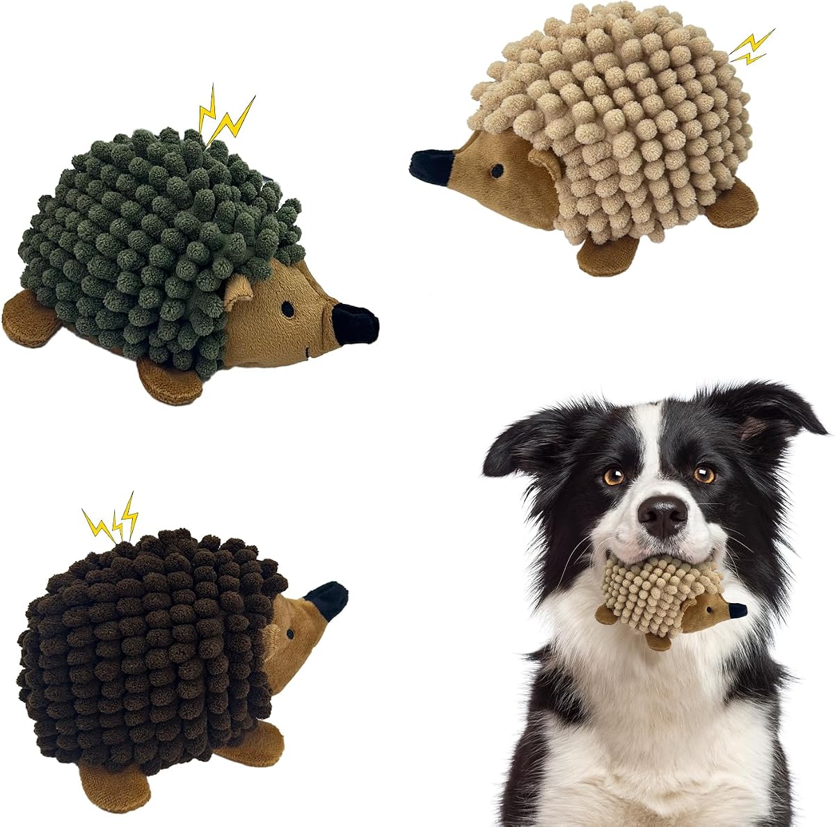 Juguetes para perros erizo 2 en 1 sin relleno, 3 piezas, bola chirriante para jugar a lanzar | Juguetes interactivos para masticar para mascotas medianas y pequeñas, felpa duradera para compañero, mantiene ocupado al cachorro, regalo navideño