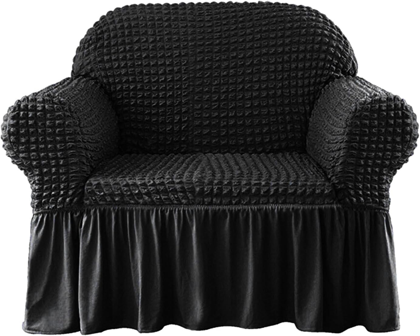 Stretch Single Sofa Slipcover, Couch Sofa Cover with Skirt, Durable Washable Universal High Elastic Furniture Protector for Pets and Kids, 35"-55", (Small, Black)