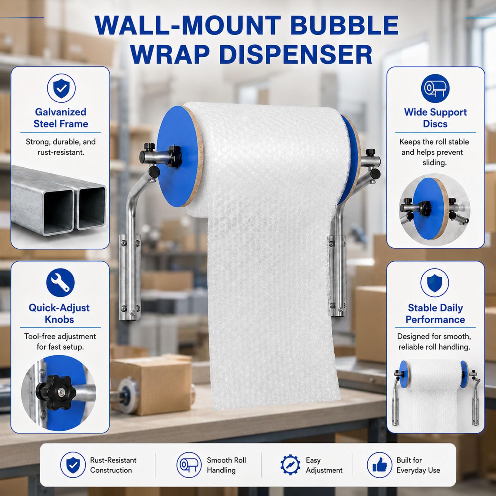 Dispenser Rotolo Pluriball Supporto Appoggio Multifunzione Carta Regalo | Supporto a Parete Regolabile Salvaspazio Mantiene Il Pluriball Stabile Ordinato e Pronto All’Uso(40cm/15.7in)