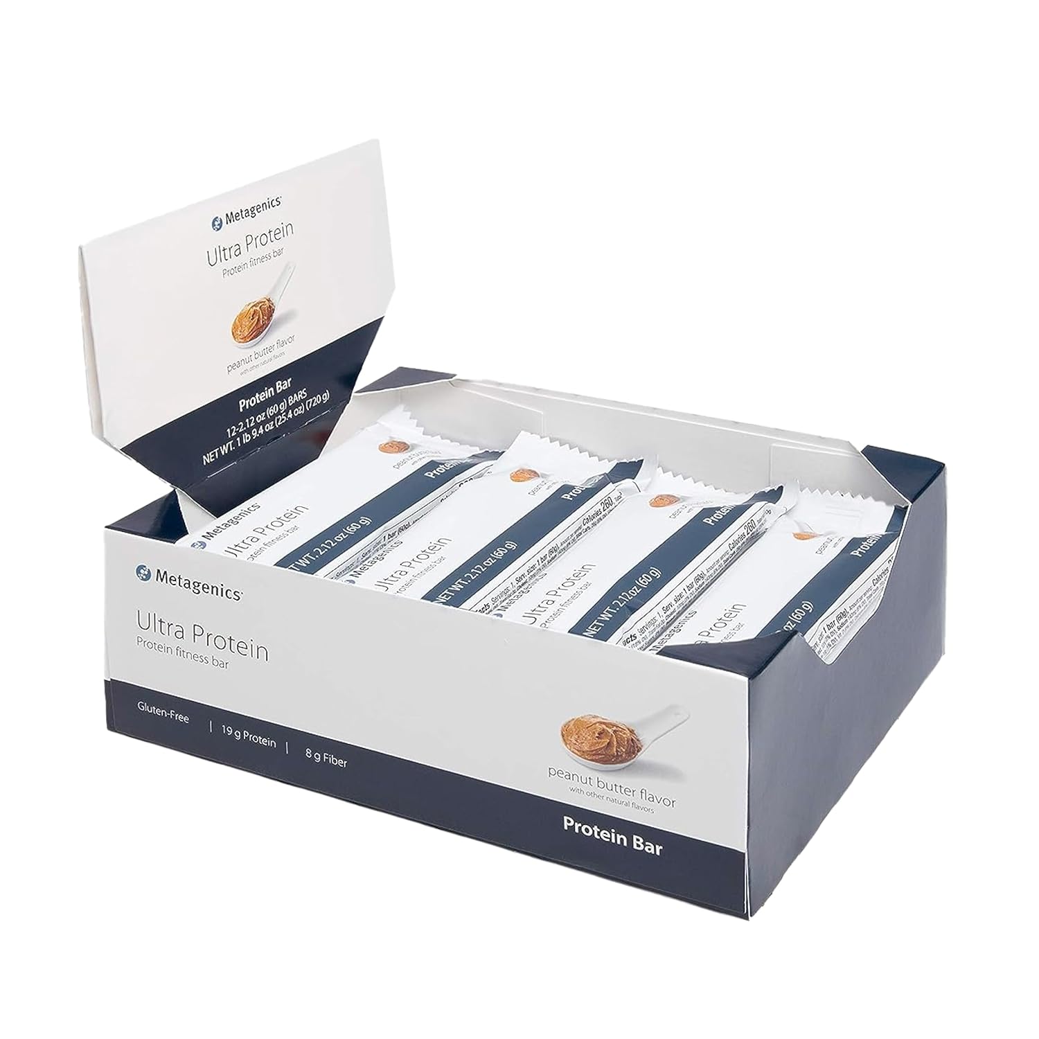 Metagenics Ultra Protein Bar - Protein Fitness Bar with 19 grams of Protein and 8 grams of Dietary Fiber, Peanut Butter Flavor, 12 Bars