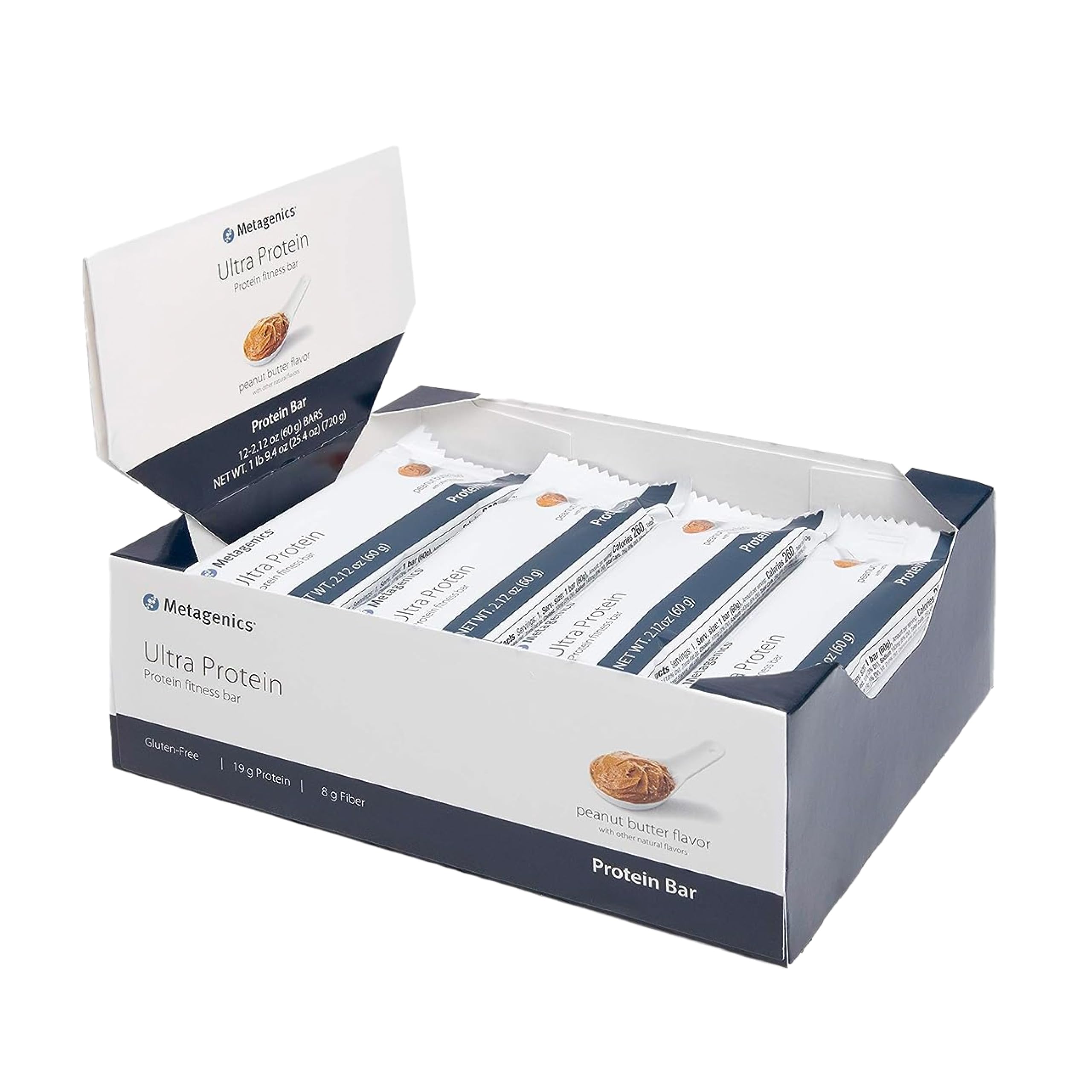Metagenics Ultra Protein Bar - Protein Fitness Bar with 19 grams of Protein and 8 grams of Dietary Fiber, Peanut Butter Flavor, 12 Bars